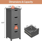Bathroom Floor Storage Cabinet, Freestanding Wooden Side Organizer w/4 Drawers & Anti-Tip Kit for Bathroom Living Room Hallway Office Study, Grey