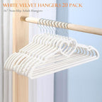 Velvet Hangers 20 Pack, 16" Non Slip Adult Hangers, Slim Clothes Hanger with 360 Degree Swivel Hook - Durable & Cute for Coats, Shirts, Dress (White)