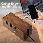 Large Cable Management Box, Wooden Cord Hider Desk Organizer, Power Strip and Cord Hider Box, Surge Protector Floor Cable Organizer, for Desktop Home Office Kitchen