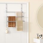Over The Door Towel Rack,304 Stainless Steel Towel Rack with 2 Hooks, 3 Tier Towel Bar for Hanging Towels, Over Door Towel Storage Holder for Bathroom
