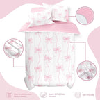 SANDJEST Bow Duvet Cover Sets Twin Size for Kids Girls, Include 1 Polyester Comforter Cover 68x86 Inches and 1 Pillowcase 20x26 Inches, Comforter Not Included, Gift for Christmas Birthday
