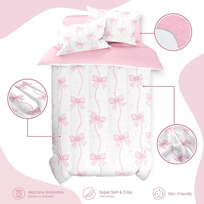 SANDJEST Bow Duvet Cover Sets Twin Size for Kids Girls, Include 1 Polyester Comforter Cover 68x86 Inches and 1 Pillowcase 20x26 Inches, Comforter Not Included, Gift for Christmas Birthday