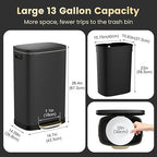 ELPHECO Kitchen Trash Can with Lid Soft Close, 13 Gallon / 50L Stainless Steel Pedal Garbage Can, Heavy-Duty Fingerprint Proof Step Wastebasket with 20 Bags, Removable Bucket, Home Office, Matte Black