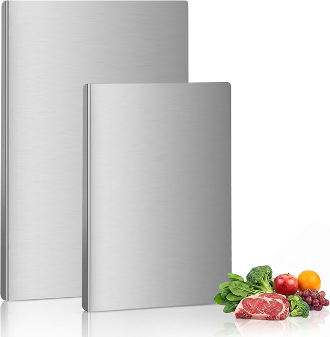 Stainless Steel Cutting Board Set with Lip, 2 Pack 16" & 24" Metal Chopping Boards for Kitchen Countertop, Non-Slip Food Prep Boards for Meat & Vegetables