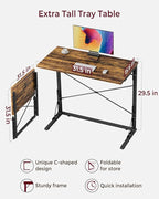 Vantic 31.5" Folding Desk, Foldable TV Tray Table for Eating on Couch, Extra Large TV Dinner Trays, Portable Fold Computer Writing Desk Table for Home Office, Rustic Brown