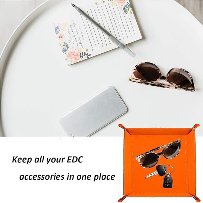 Valet Tray Desktop Storage Organizer – Vegan Leather Catchall Tray Bedside Vanity Tray Nightstand Caddy Holder for Remote Controller, Watch, Keys, Phone, Wallet, Coin, Jewelry, Turquoise