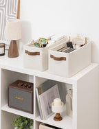StorageWorks Narrow Storage Bins, Small Basket for Closet and Shelves, Rectangular Fabric Organizer with Handles, Toilet Paper Storage, Beige, 2-Pack