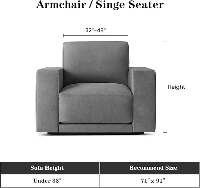 MEETSKY Small Couch Cover Oversized Chair Cover Washable, Chenille Soft Throw Cover for Single Sofa, Abstract Geometric Sofa Slipcover Multi-Use Furniture Protector for Pets, 71" x 91", Deep Grey