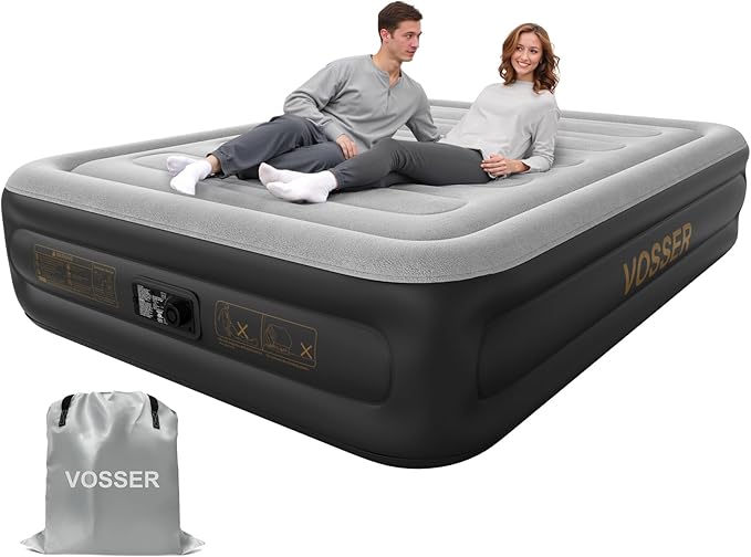 Air Mattress Queen with Built in Pump,18'' Inflatable Mattress 2 Mins Self-Inflation/Deflation,Thicker Blow up Mattress Leak-Proof,Flocked Top Air Bed with Storage Bag for Home, Camping & Guests