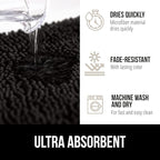 GORILLA GRIP Bath Rug Mat 30x20, Thick Soft Absorbent Chenille, Quick Dry Microfiber Mats, Rubber Backing Washable Shower Floor Rugs, US Designed Bathroom Bathmat Home Decor Accessories, Black
