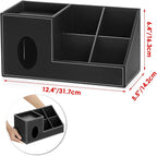 Sumnacon Tissue Box Cover, Square PU Tissue Box Organizer, Leather Tissue Covers with Storage, Stylish Tissue Holders for Bahtroom Living Room Kitchen Dining Table Desk Office, Black