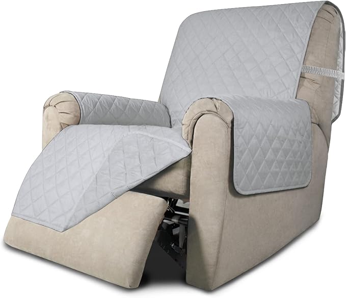 Easy-Going Recliner Chair Slipcover Reversible Sofa Cover Water Resistant Couch Cover Furniture Protector with Elastic Straps for Pets Dog (Recliner 22 inch, Light Gray/Light Gray)