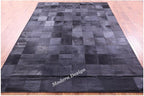 Modern Design Premium Cowhide Leather Carpet with Chevron Pattern, Area Rug (Black, 5x8)