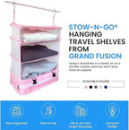 Grand Fusion Stow-N-Go Packing Organizer for Luggage, Portable Hanging Travel Shelves, Carry-On Closet, Hanging Packing Cubes, Collapsible Carry-On Organizer for Cruises & Hotels Pink - XL