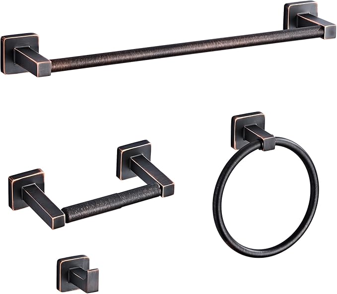 Bathroom Hardware Set 4 Pieces,Oil Rubbed Bronze Towel Bar Set Stainless Steel Wall Mounted, Includes 16In Hand Towel Bar, Towel Ring, Robe Towel Hooks,Toilet Paper Holder, Bathroom Towel Rack Set