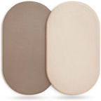 GRSSDER Stretchy Ultra Soft Fitted Bassinet Sheet 2 Pack, Universal Fit for Bassinets Baby Cradle Moses Basket Oval Rectangle Mattress Safe and Snug, Jersey Bassinet Sheets for Baby, Beige & Coffee
