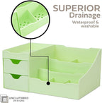 Uncluttered Designs Makeup Organizer With Drawers - Modern Countertop Storage for Cosmetics - Chic Vanity Holder for Perfume, Skincare, Brush, Lipstick, Nail Polish Organization & Display (Green)