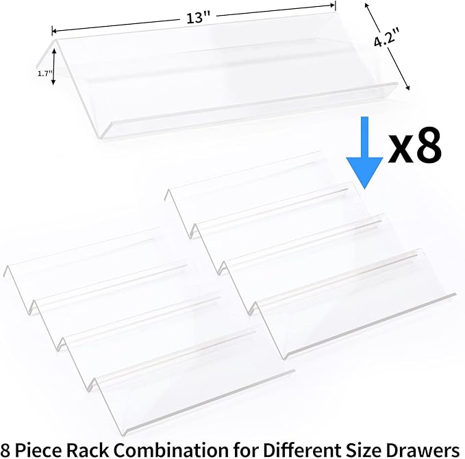 MIUKAA Clear Acrylic Spice Drawer Organizer, 4 Tier- 2 Set Expandable From 13" to 26" Drawer Seasoning Organizer, Kitchen Spice Rack Tray for Drawer/Countertop (Jars not included)