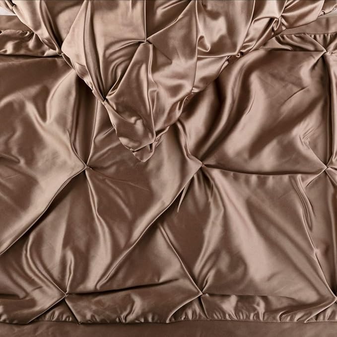 The HomeCentric Beige Bed Runner, Full Size 68"x18" Decorative Bed Runner with 2 Matching Pillow Cover, Beige Satin Bed Scarf in Pintucks - Satin Ballet Swirl
