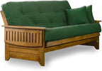 Nirvana Futons Brentwood Tray Arm Futon Sofabed Set - Full Frame, 8" Hunter Green Mattress, Rich Heritage Finish