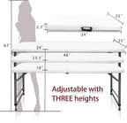 4FT Folding Table Height Adjustable Fold in Half Portable Utility Table with Handle, Lightweight Plastic HDPE Folding Table for Indoor Outdoor Picnic, Party, Camping Use (White)