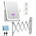FASCINATE 5000mAh Rechargeable Wall Mounted Makeup Mirror with Lights, 8.7 Inch Double Sided Touch Switch 1X 30X Magnifying Bathroom Mirror, 3 Color Lights Dimmable Extended Arm 360°Rotation (Chrome)