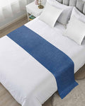 Retro Farm Linen Flax Bed Runners for Bedroom Hotel,Decorative Bedding Scarf Blue Solid Color Ocean Bed End Blanket Bedding Runner Scarves for King Size Bed,102x20in