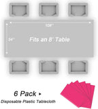 QIKSION Hot Pink Plastic Table Cloth Disposable 6 Pack, 54 x 108 Inch Tablecloths for Birthday Party, Valentines, Mothers Day Decorations, Rectangle Table Cover