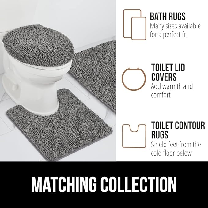 GORILLA GRIP Bath Rug Mat 54x24, Thick Soft Absorbent Chenille, Quick Dry Microfiber Mats, Rubber Backing Washable Shower Floor Rugs, Bathmat Runner, US Designed Bathroom Home Decor Accessories Grey