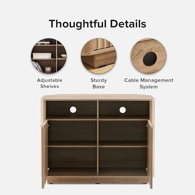 mopio Brooklyn Corner Storage Cabinet, Mid Century Modern Buffet, Entertainment Center, Storage Cabinet with Doors and Shelves, Media Cabinet for 55 inch TV Stand, for Living Room