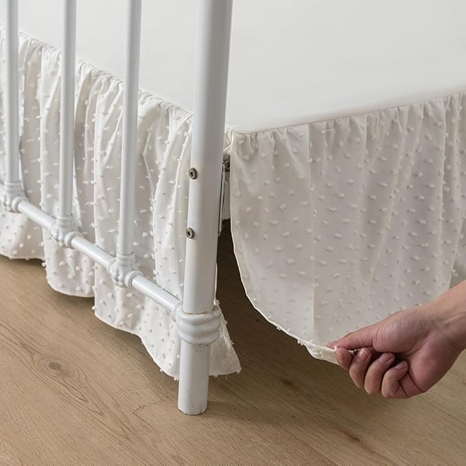 Tufted Dot Bed Skirt Full Size Ruffled Bed Skirt with Split Corners, 14 Inch Drop Dust Ruffle Bed Skirts with Platform, Ivory
