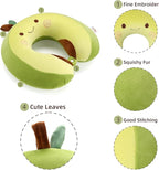 Niuniu Daddy Neck Pillow for Kids Teen Toddlers, Travel Accessories for Airplane, Car, Recline, Neck Chin Head Support, 100% Pure Memory Foam Insert, Cute Plush Travel Pillow Cover Washable - Avocado