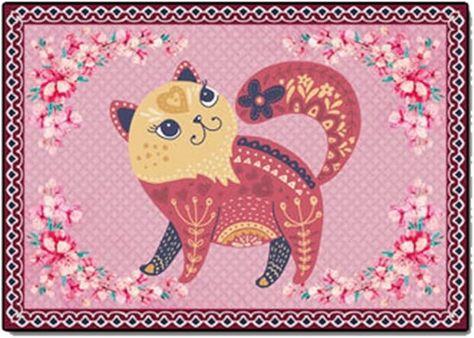 Cartoon Animal Pattern Area Rug Cute Cat Luxury Floral Decor for Carpet Farmhouse Bedroom Living Room Rugs Bathroom Kitchen Runner Mat Indoor Outdoor Non Slip Doormat 1.3' X 2'