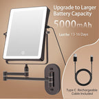 FASCINATE 5000mAh Rechargeable Wall Mounted Makeup Mirror, 8.7" Double Sided Touch Switch 1X 30X Rectangle Wall Mounted Magnifying Mirror with Light, 3 Color Setting, Extended Arm 360° Foldable Bronze