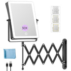 FASCINATE 5000mAh Rechargeable Wall Mounted Makeup Mirror with Lights, 8.7 Inch Double Sided Touch Switch 1X 30X Magnifying Bathroom Mirror, 3 Color Lights, Extended Arm 360°Rotation (Black)