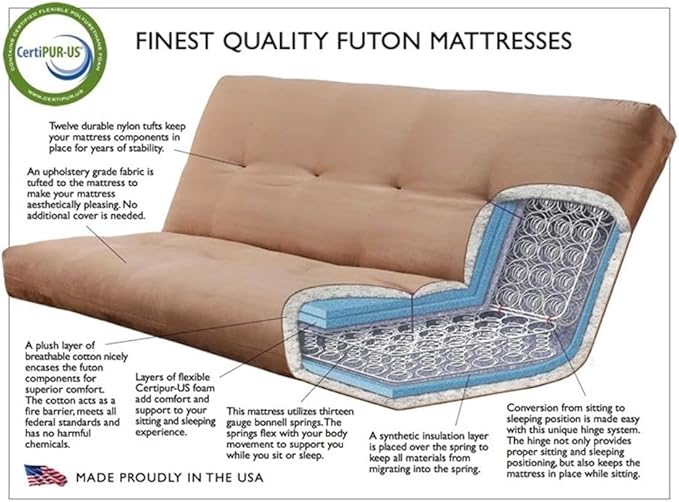 BOWERY HILL Full Fabric Futon in Marmont Brown Mocha-Frame Not Included