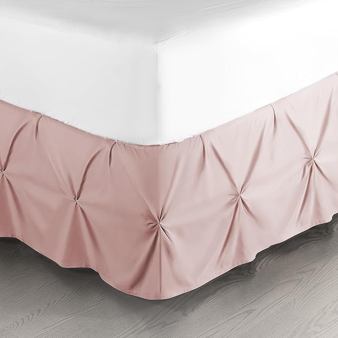 Nestl Blush Pink Bed Skirt Cal King Size, Pinch Pleat Cal King Bed Skirt, 14" Inch Drop Cal King Bedskirt, Hotel Quality Bed Skirts, Microfiber Bedskirt for Cal King Bed, Blush Pink Cal King Bed Skirt