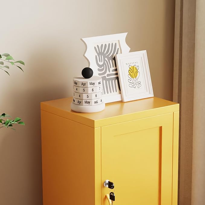 ALBAD Metal Nightstand with Lockable Cabinet, Compact Mini Locker Bedside Table