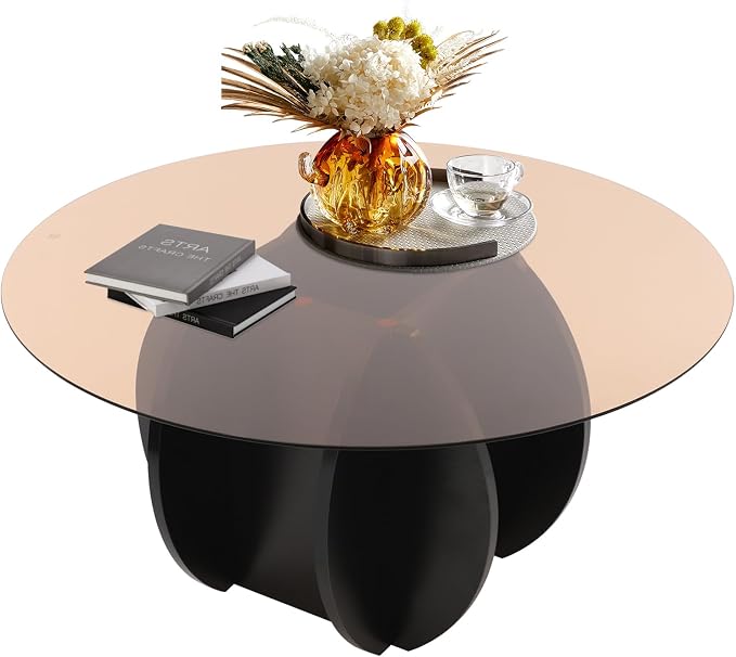 Round Glass Coffee Table for Living Room