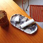 DUANYAN Natural Marble Tray, Coffee Table, Food, Fruit, Paper Cup, Cake Display, Coffee bar, Family Gatherings, Seasonal Holiday Decoration Tray(Viola-oval-11 x5 x0.7)