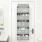 Over The Door Storage Organizer with 5 Extra Large Pockets & Side Mesh Pouches, Hanging Closet Door Organizer for Bedroom, Baby Nursery Storage, Anti-Tilt Design, Fits 1.6" Doors-Gray