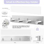 VIS'V Key Holder Wall Mount, Large Metal Self Adhesive Key Hanger with 4 Hooks, No Drilling, Extra Adhesive Strip, Silver