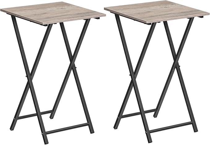 HOOBRO Folding TV Tray Table, Set of 2 Wooden TV Tray, Portable Sofa Side Snack Table, Industrial Desk for Small Spaces, Space-Saving, Easy to Install and Fold, Greige and Black BG27BZP201