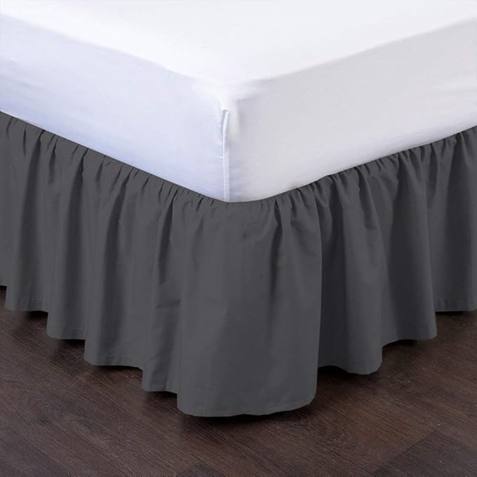 Bed Skirt - Ruffled Bed Skirt (Full XL, Dark Grey) 12 Inch Drop Dust Ruffle with Platform, 100% Cotton 800 Thread Count Fabric - Dust Ruffle Bedskirt for Easy Fitting and Easy Care