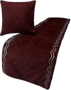 The HomeCentric King Queen Twin Deep Wine Luxury Queen 74"x18" Bed Runner with Pillow Cover, Quilted & Crystals Bed Scarf on Velvet Fabric - Diamond Symphony