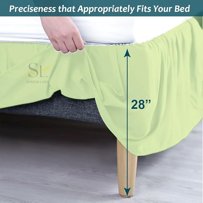 Shreem Linen Ruffled Bed Skirt with Split Corners, Gathered Style, 100% Microfiber, 28-Inch Drop, Dust Ruffle Bedskirt with Platform, Twin, Sage