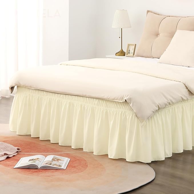 RIMELA Butter Yellow Bed Skirt King Size 15 Inch Drop, Elastic Bed Skirting for Bed Base and Frame, Lightweight Wrap Around Adjustable Bedskirt, Bedding Dust Ruffle Easy to Install