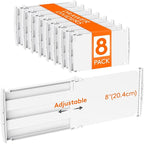 Lifewit 8" Tall 8 Pack Drawer Dividers, 35-56.5cm/13.8-22.2" Expandable Drawer Divider for Clothes, Adjustable Dresser Drawer Organizers, Drawers Separators for Dresser/Bathroom/Closet/Kitchen White