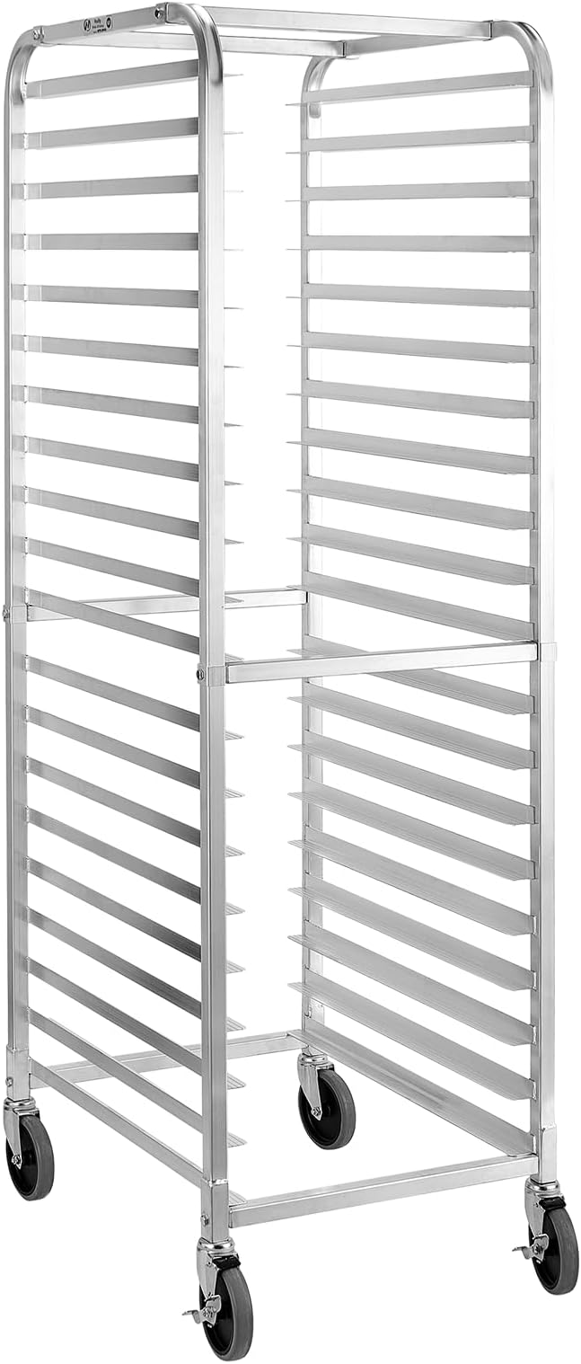 HALLY SINKS & TABLES H Bun Pan Rack 20 Tier with Wheels, Commercial Bakery Racking of Aluminum for Full & Half Sheet - Kitchen, Restaurant, Cafeteria, Pizzeria, Hotel and Home, 26" L x 20" W x 69" H