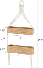 Mkono Macrame Hanging Shelf for Bedside Shelf Organizer with Hooks, Boho Wall Decor Cute Wood Floating Shelves for Girls Bedroom Dorm Nursery, Wall Storage for Phone, Remote, Accessories (Small)